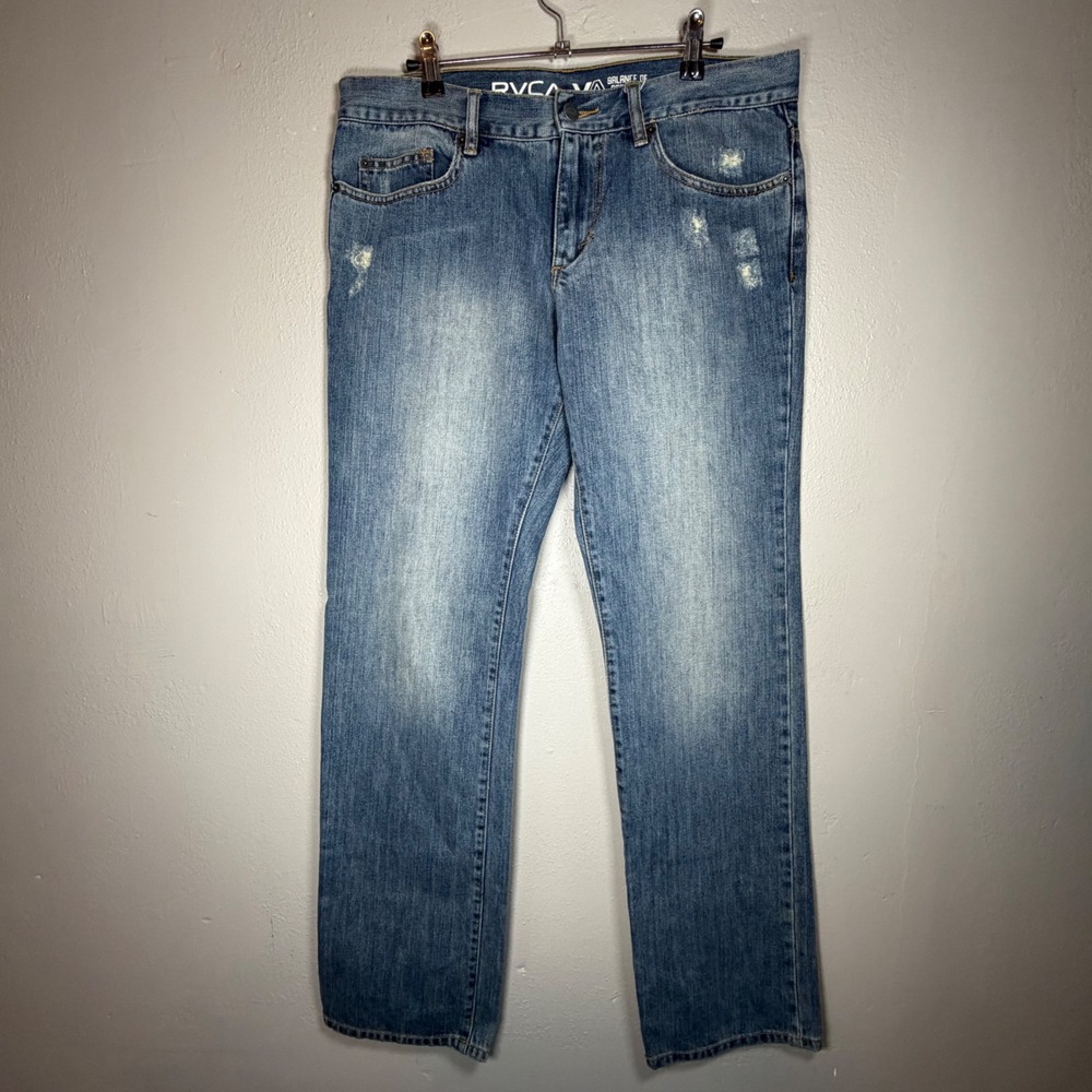 RVCA VA Balance‎ of Opposites Mens Distressed Straight Leg Blue Jeans Size 31